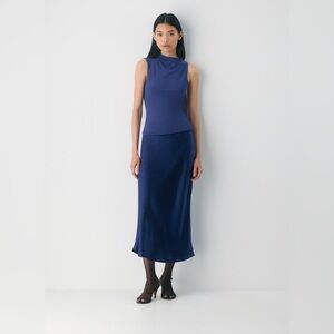 Babaton Midnight Blue Satin Slip Skirt